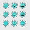 Set of coronavirus cartoon has sad expression angry happy scared, etc. Coronavirus cartoon bundle icon. Vector Illustration. Eps 1