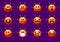 Set of coronavirus themed emoji with smiling and angry virus covid-19. Halloween edition with orange spooky smiley and