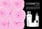 Set of cosmetic product with pink camellia on black background v