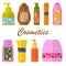 Set of Cosmetic tubes. Flat icons. Packaging of shower gel