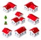 Set of cottage villa bungalow country isometric houses