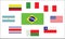 Set of country flags, Brasil, Argentina, Italy, Peru