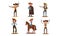 Set of cowboys and cowgirls in different poses. Vector illustration in flat cartoon style.