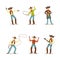 Set of Cowboys in Traditional Clothes Throwing Lasso, American Western Characters Cartoon Vector Illustration