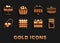 Set Cracker biscuit, Stack of pancakes, Chocolate bar, Cake, Ice cream, on plate, and Cupcake icon. Vector