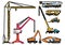 Set of cranes, forklift and excavator.