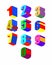 Set Crazy colourful 3dl numbers. Vector illustration.