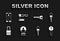 Set Create account screen, Locked key, Undefined, Unlocked, Key, Mobile and graphic password and Marked icon. Vector