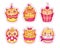 Set of creative cat face cupcakes for stickers, patches, pins