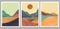 Set of creative minimalist hand painted illustrations of Mid century modern. Natural abstract landscape background