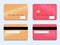 Set of credit cards on the front and rear. Design of plastic cards in red and gold tones.