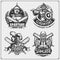 Set of cricket club emblems, labels, badges and design elements with ancient warriors. Print design for t-shirt.