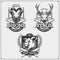 Set of cricket emblems, badges, logos and labels with deer, bison, elk and wild boar. Print design for t-shirts.