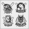 Set of cricket emblems, badges, logos and labels with tiger, panther and wildcat. Print design for t-shirt.