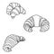 Set of croissant vector illustration, outline baked goods for the design of menus, cafes, bakeries, etc