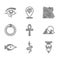 Set Cross ankh, Snake, Egyptian vase, pyramids, Butterfly fish, Magic symbol of Ouroboros, Map and Eye Horus icon