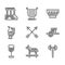 Set Crossed arrows, Trojan horse, Medieval axe, Ancient chariot, Wine glass, amphorae, Greek ancient bowl and Parthenon