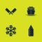 Set Crossed meat chopper, Baby bottle, Snowflake and Ship icon. Vector