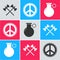 Set Crossed medieval axes, Peace and Hand grenade icon. Vector