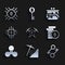 Set Crossed pickaxe, Cryptocurrency cloud mining, key, coin Bitcoin, Ripple XRP, CPU farm, wallet and icon. Vector