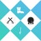 Set Crossed pirate swords, Pirate, Leather boots and Wooden barrel icon. Vector