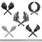 Set of crossed torches in engraving style isolated isolated