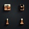 Set Crossword, Playing cards, Chess and pawn icon with long shadow. Vector