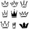 Set of crown illustrations in sketching style. Corona symbols. Tiara icons.