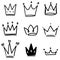 Set of crown illustrations in sketching style. Corona symbols. Tiara icons.