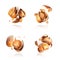 Set of crushed hazelnuts close-up isolated on a white background