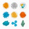 Set of cryptocurrencies on white background with color accent. Concept image made with thin lines in outline style