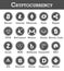Set of cryptocurrency icon . Black and white design . Vector