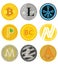 Set of cryptocurrency icons for internet money. Vector illustration.