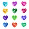 Set of crystal jewel heart shaped astrological zodiac signs symbols.