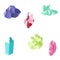 Set of crystals. Colored gems. Vector illustrations. Isolated objects on white