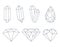 A set of crystals, diamonds, quartz, gemstones. Outline decorative elements. Vector illustrations isolated on a