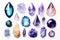 Set Of Crystals, Gemstones And Diamonds On White Background. Generative AI