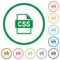 Set of CSS file format color round outlined flat icons