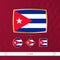 Set of Cuba flags with gold frame for use at sporting events on a burgundy abstract background