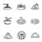 Set of cuisine icons in black line design