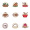 Set of cuisine icons in linear color style