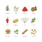Set of culinary spices and herb for your menu or kitchen design. Condiments collection herbs in linear style.