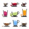 Set cup icons of beverages