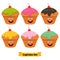 Set of cupcake smileys. Cartoon characters face. Vector collection . Emoticon. Funny food concept.