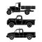 A set of custom vintage trucks. Black silhouettes side view. Vector illustration