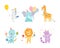 Set of cute adorable animals celebrating birthday set. Amusing zebra, elephant, giraffe, octopus, lion, cat at party