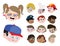 Set of Cute & Adorable Kids Faces. Boys & Girls in different professions. Expressions Set with Different Eyes Lips Nose Hair