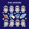 Set of cute animal astronauts, rocket satellite UFO stars cosmos