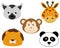 Set Cute Animal Face Children Illustration Lemur Monkey Lion Panda Giraffe