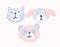 Set of cute animal faces in pastel colors. Portrait of a cat, puppy, panda in a flat style. Naive pet character. Sticker